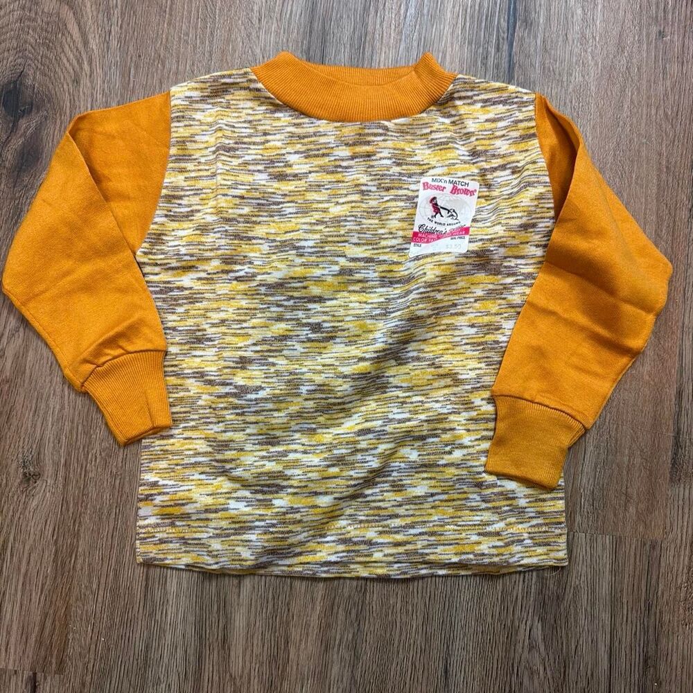 vintage 70s orange retro colorblock mock neck longsleeve size 2
